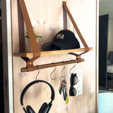Wandregal 40cm mit Lederbändern und Holzstab Dekoregal Hängeregal