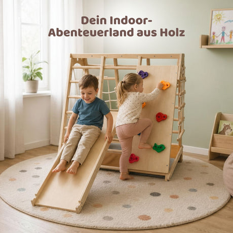 Holz-Klettergerüst mit Schaukel und Rutsche Kletterturm Spielzelt
