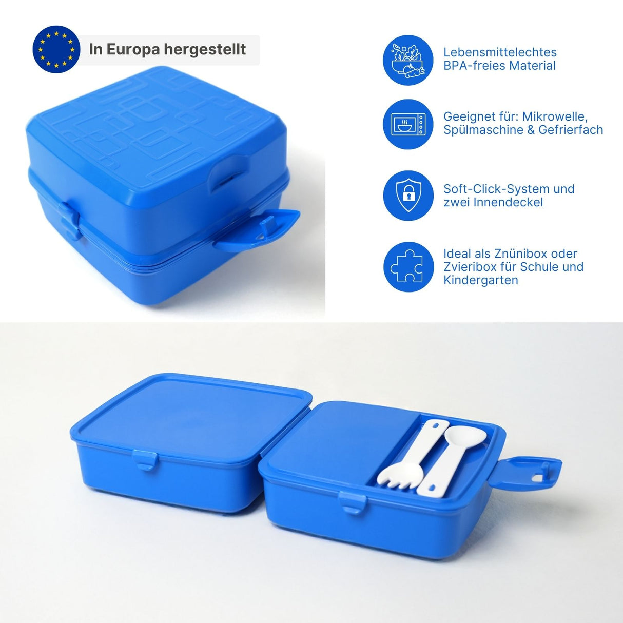 Brotdose mit Besteck Lunchbox Znünibox Meal-Prep-Box Snackbehälter