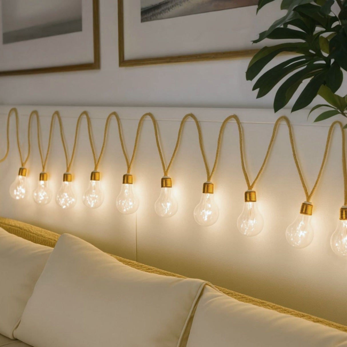 LED-Hanfseil-Lichterkette Gartenbeleuchtung Solar-Leuchtkette Lampe