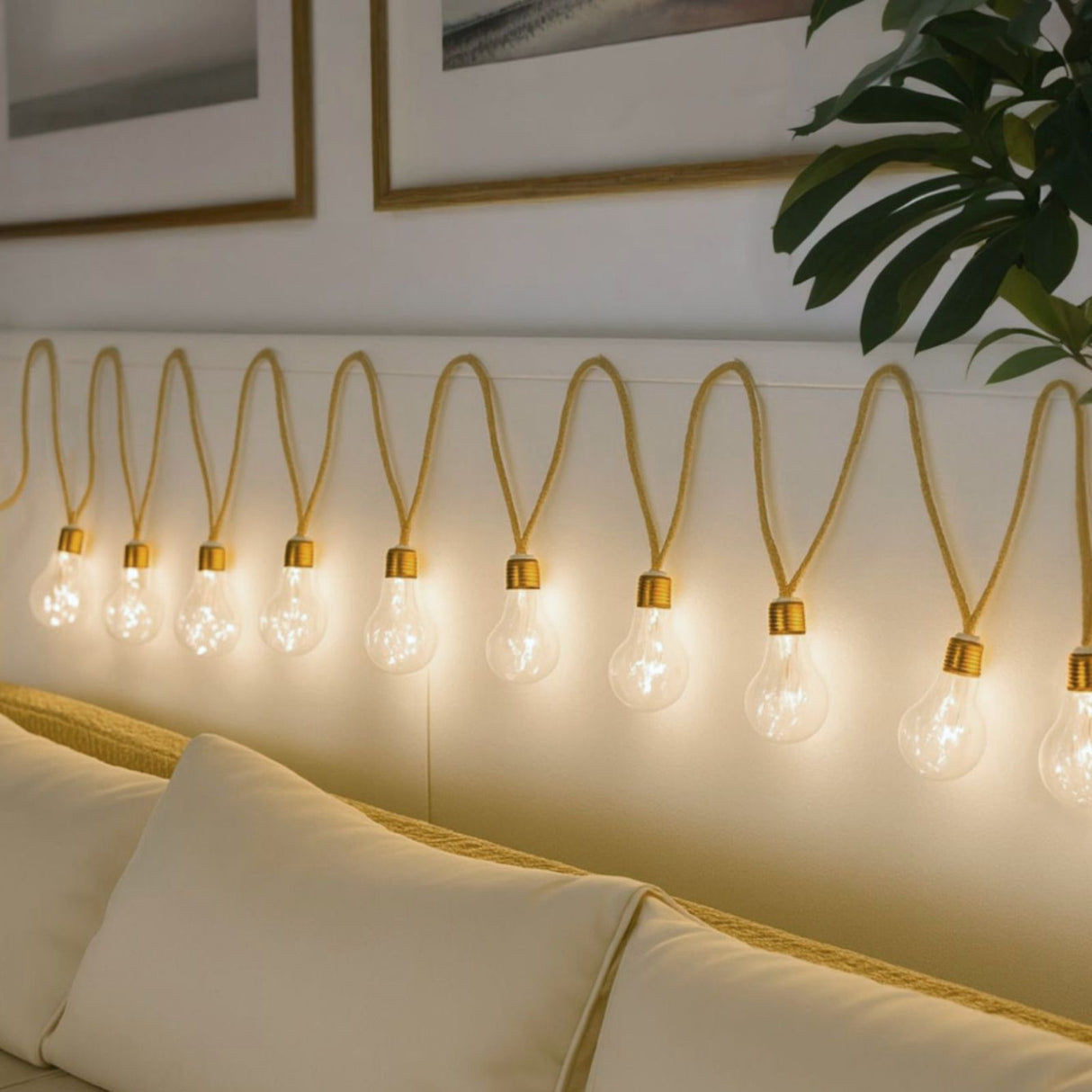 LED-Hanfseil-Lichterkette Lampe Gartenbeleuchtung Solar-Leuchtkette