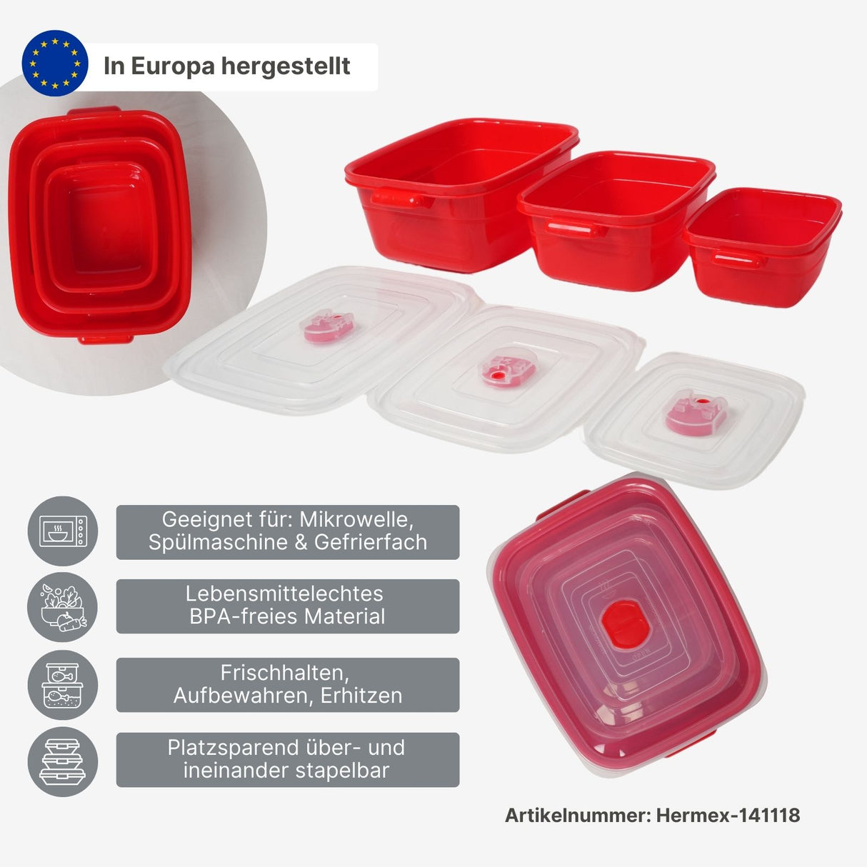 6er-Set Gefrierdosen Mikrowellendosen Vorratsdosen Mikrowellenbehälter
