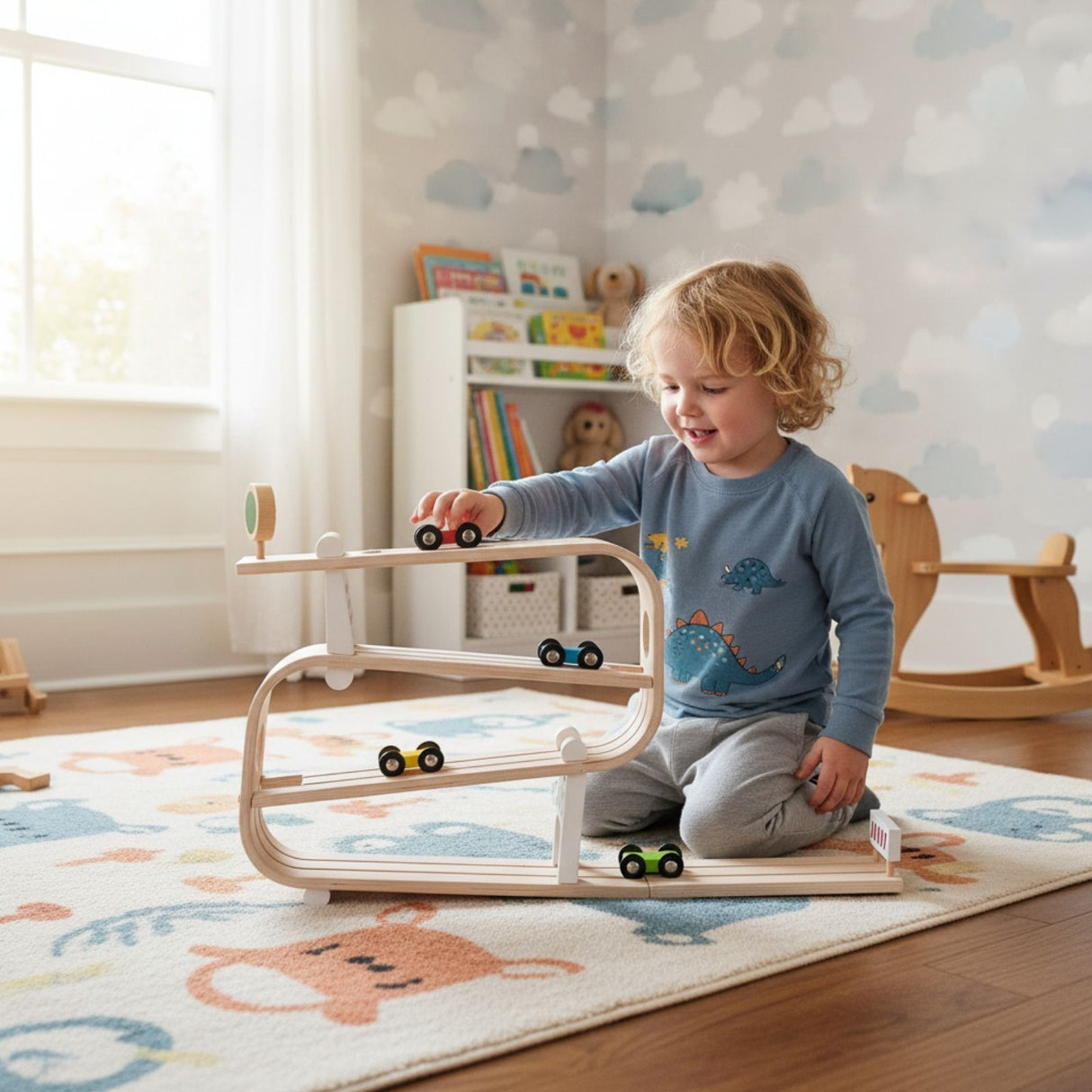 Holz-Rollbahn Kugelbahn Kinderspielzeug Murmelbahn Holzspielzeug
