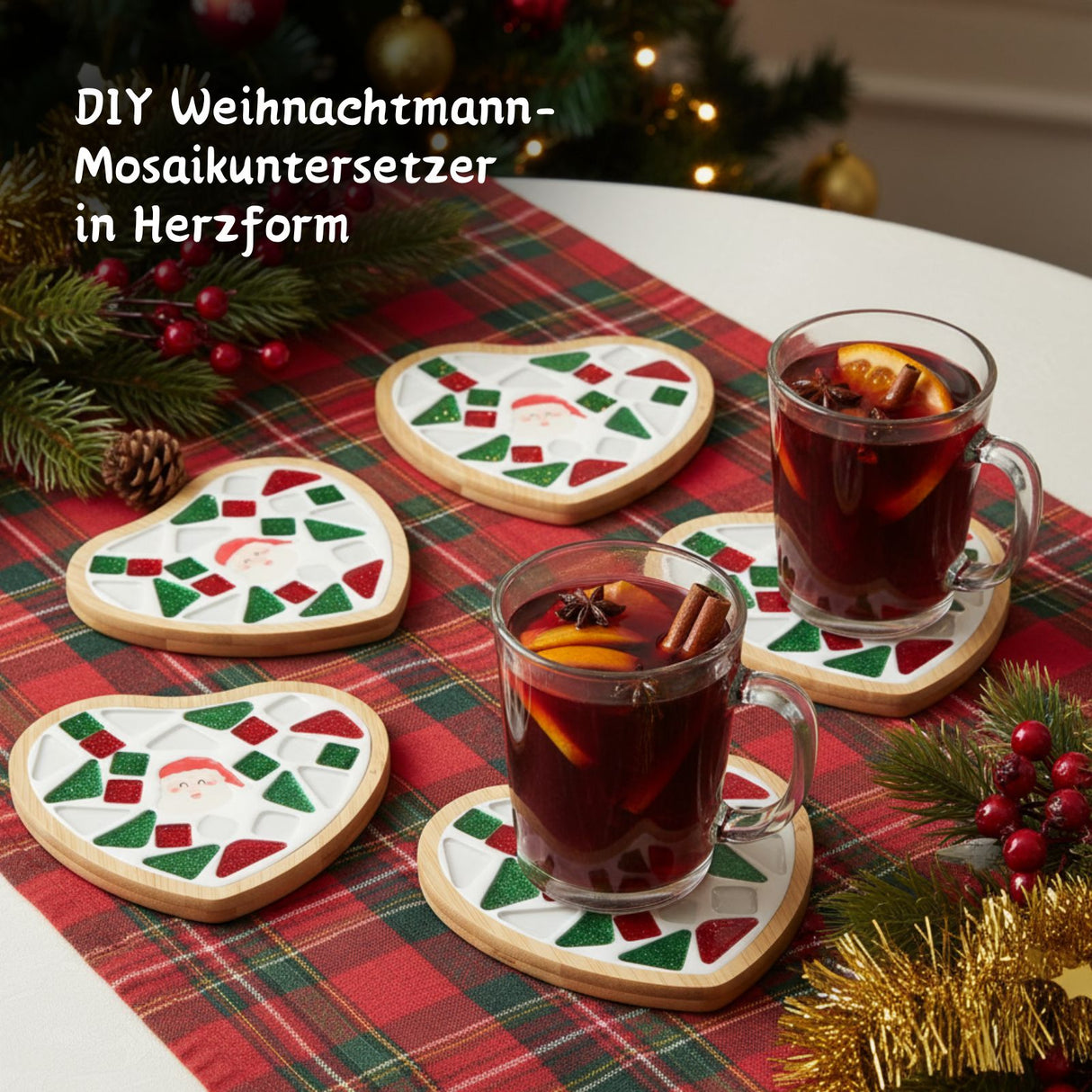 DIY-Mosaik-Bastelset Weihnachtsmann Mosaik-Untersetzer Herz-Untersetzer