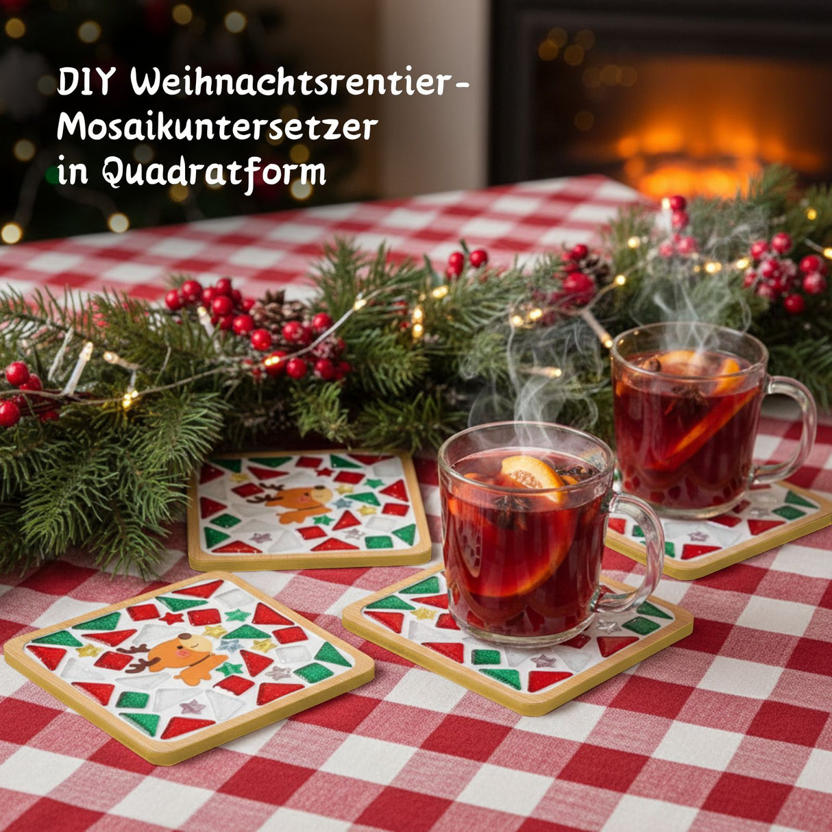 DIY-Mosaik-Bastelset Rentier Mosaik-Untersetzer Quadrat-Untersetzer