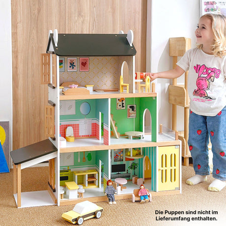 21-tlg. Holz-Puppenhaus mit Zubehör Spielhaus Kinderspielzeug Haus