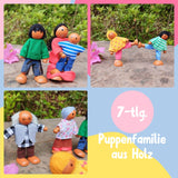 7-tlg. Puppenfamilie aus Holz Holzpuppen Biegepuppen Kinderspielzeug
