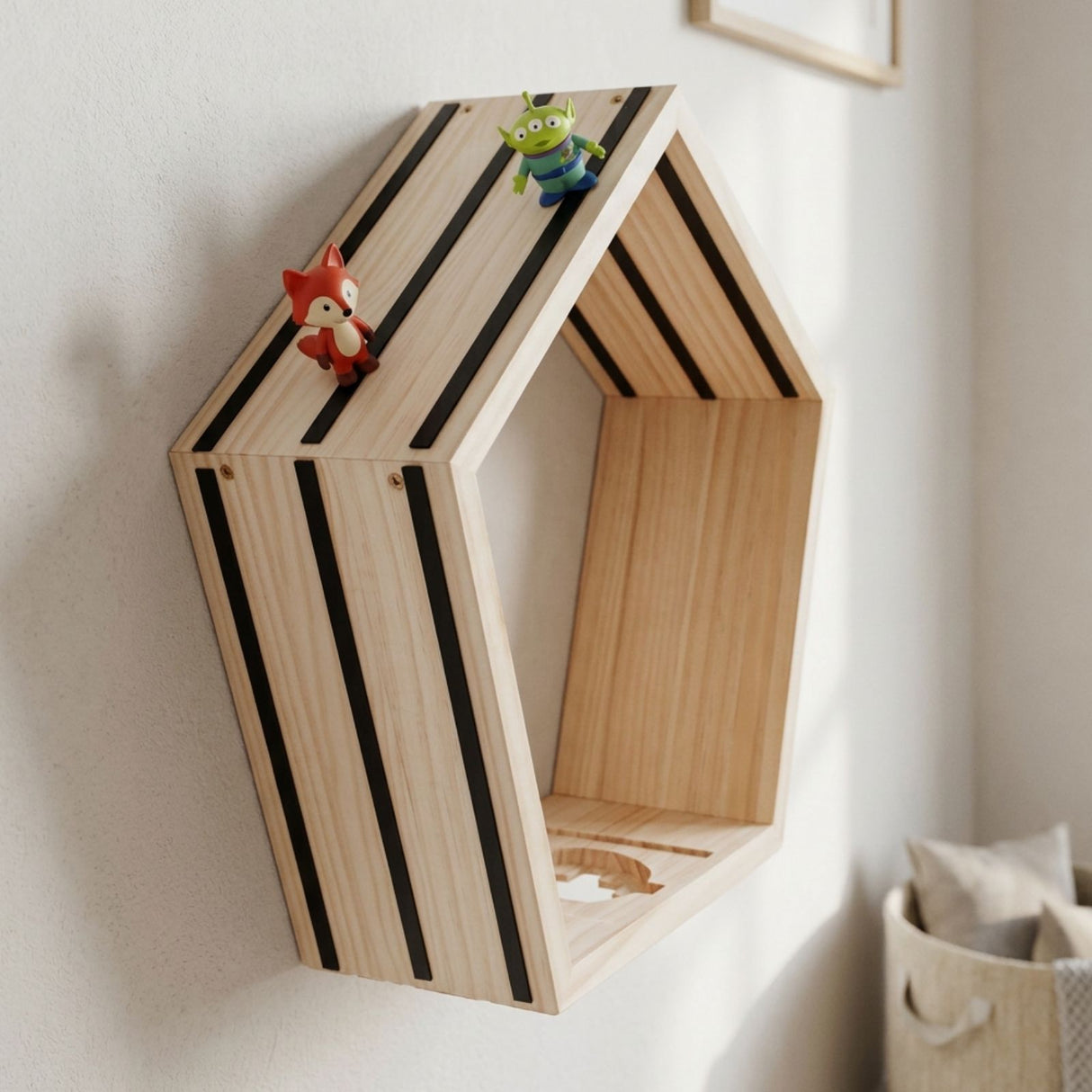 Pentagon-Holzregal für Toniebox und Toniefiguren Spielzeug-Regal