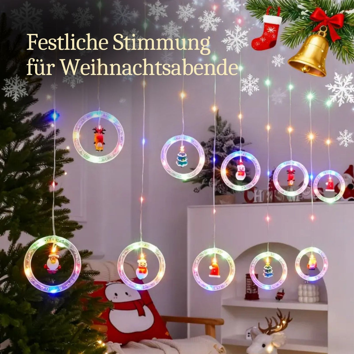 LED Weihnachtslichterkette 3m Leuchtvorhang mit Ringen Ringlichterkette