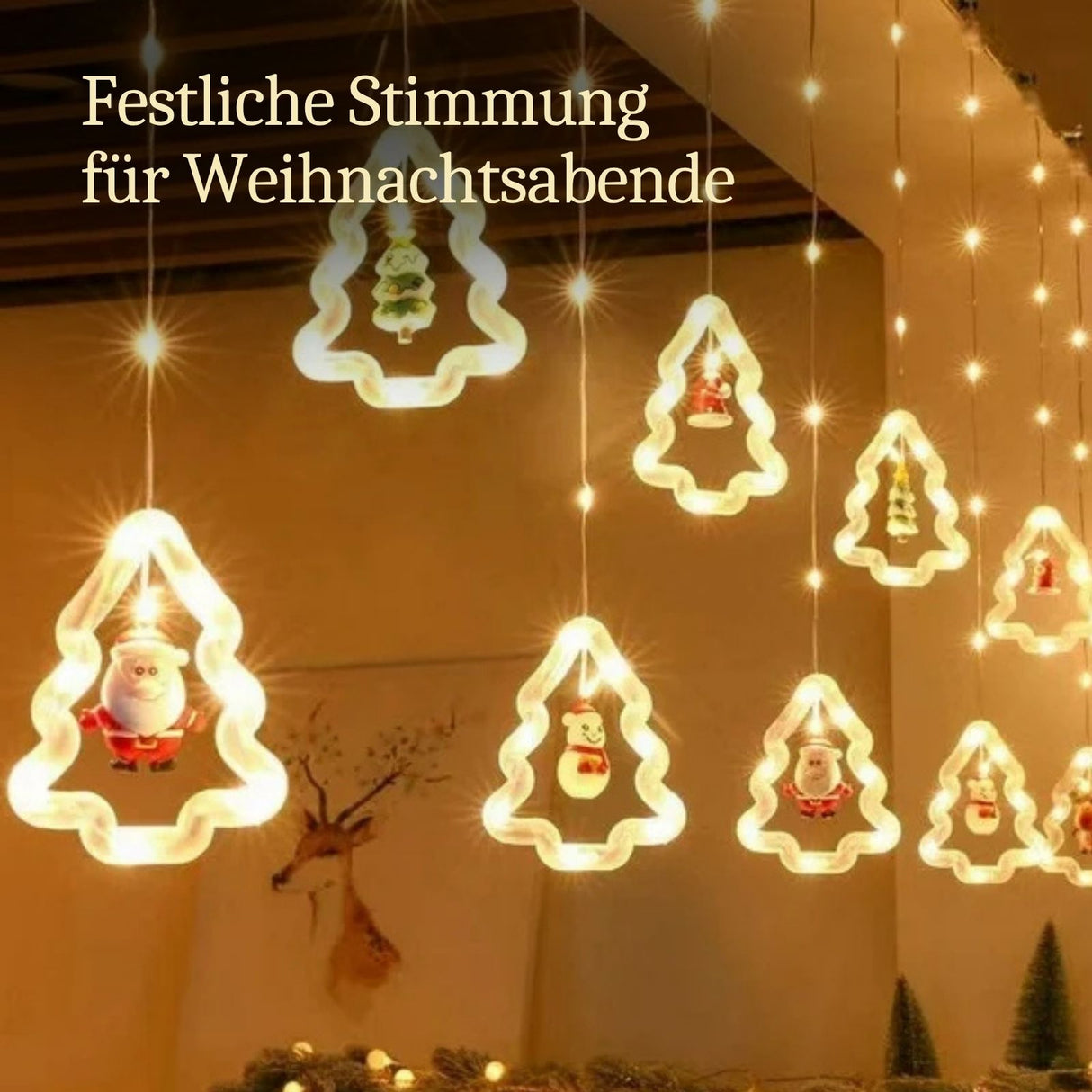 LED Weihnachtslichterkette 3m Leuchtkette mit Tannenbäumen Lichtvorhang