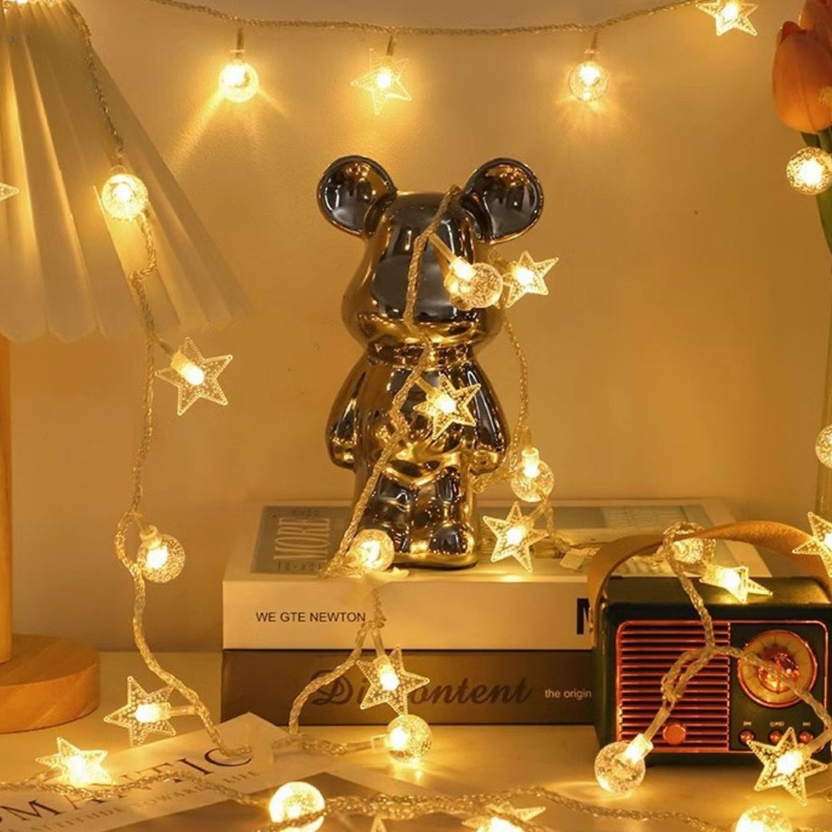 LED Kugel- und Sternenlichterkette 3m Dekolichterkette Kugeln Sterne