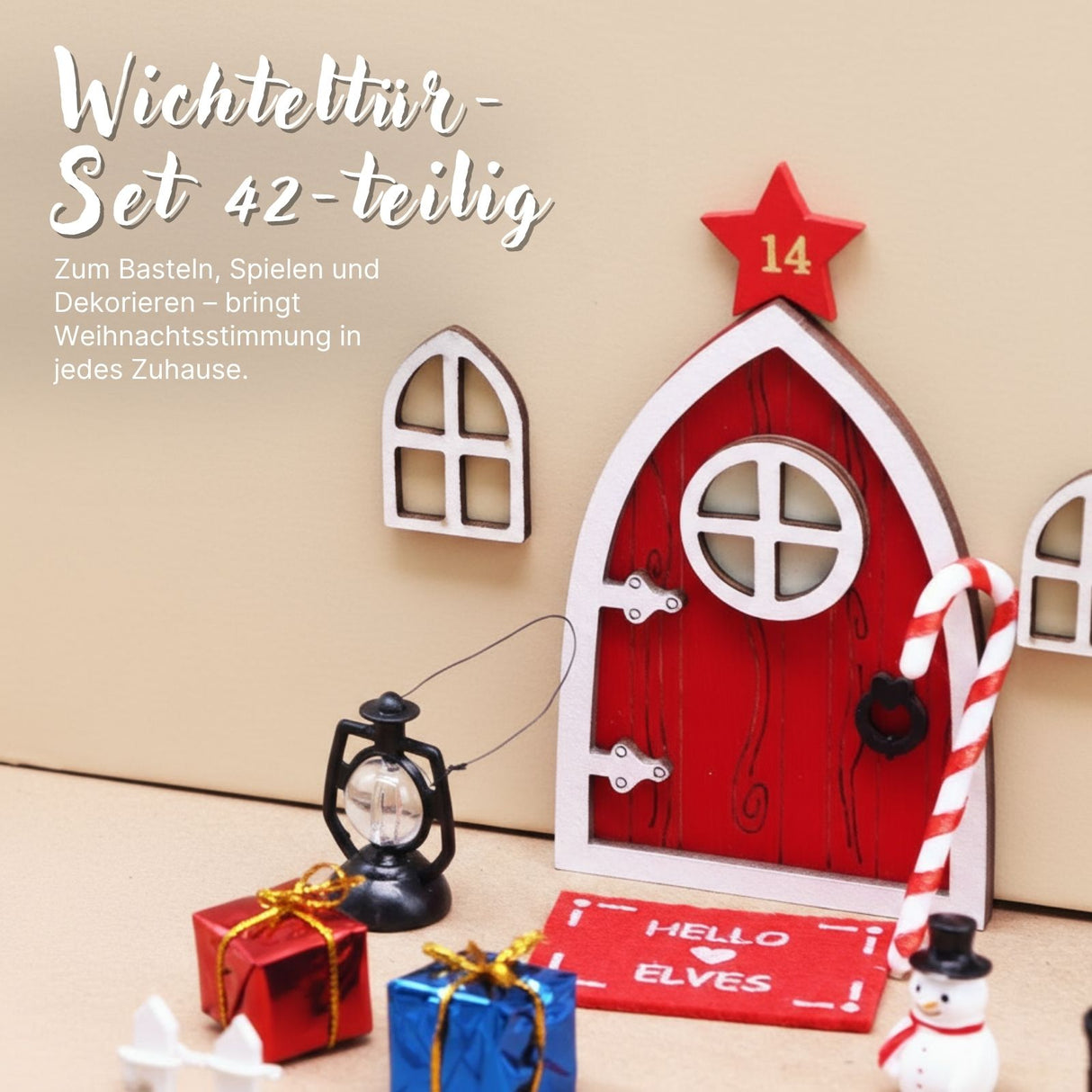 42-tlg. Wichteltür-Set Weihnachtsdeko Miniaturwelt Elfentür-Zubehör