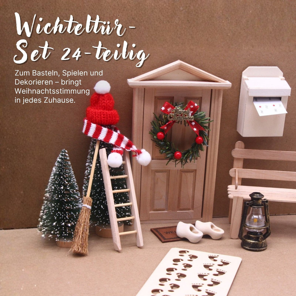 24-tlg. Wichteltür-Set Weihnachtsdeko Miniaturwelt Elfentür-Zubehör