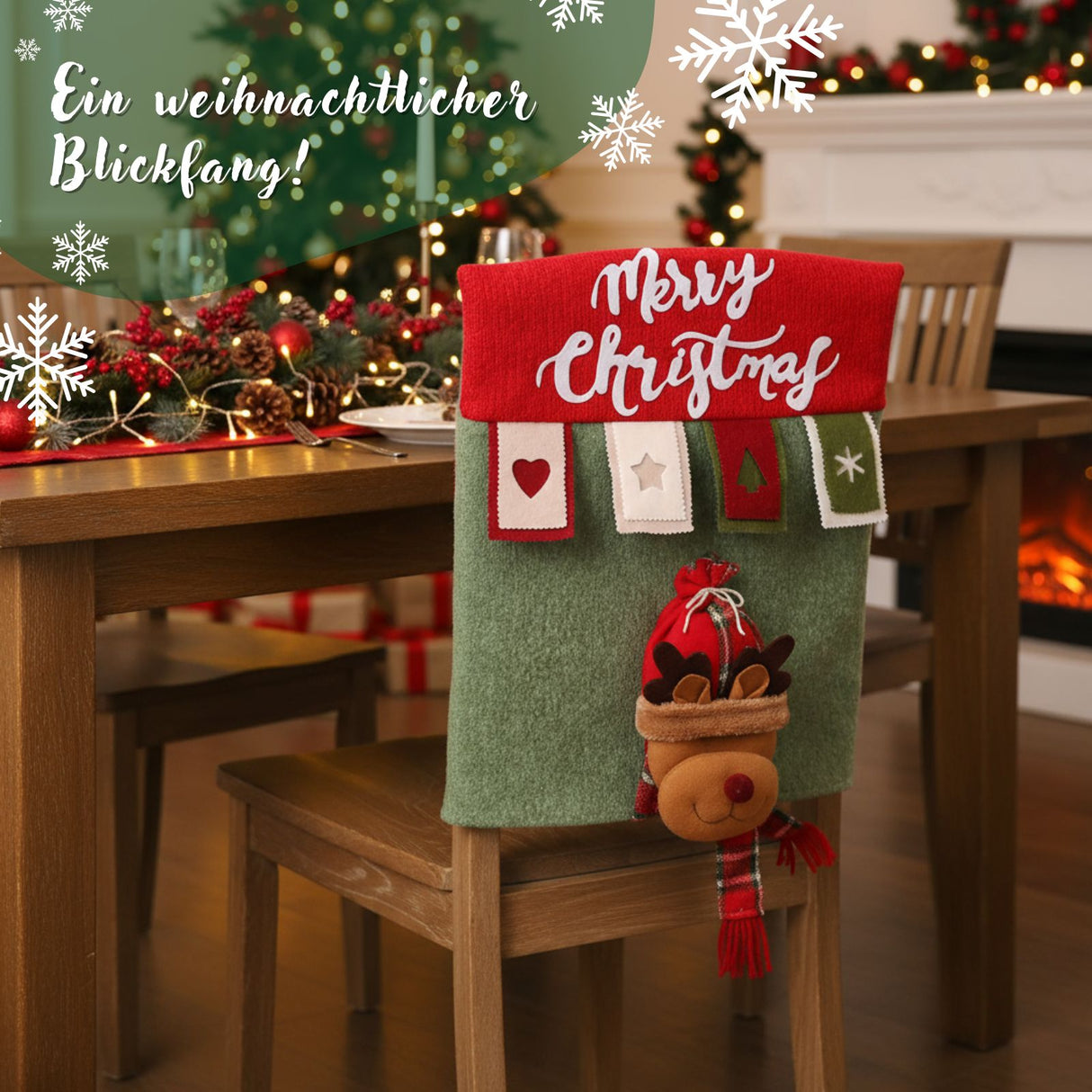 Stuhlhusse mit Rentier Weihnachts-Stuhldeko Stuhlbezug Stuhlüberzug