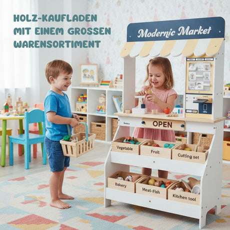 Holz-Kaufladen mit Zubehör Kinder Marktstand Kaufmannsladen