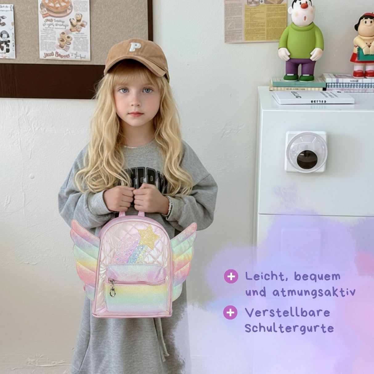 Kinderrucksack mit Flügeln Kindergartenrucksack Glitzer-Rucksack