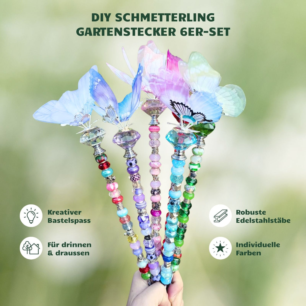 6er Set Gartenstecker Schmetterling Dekostecker Deko-Schmetterling
