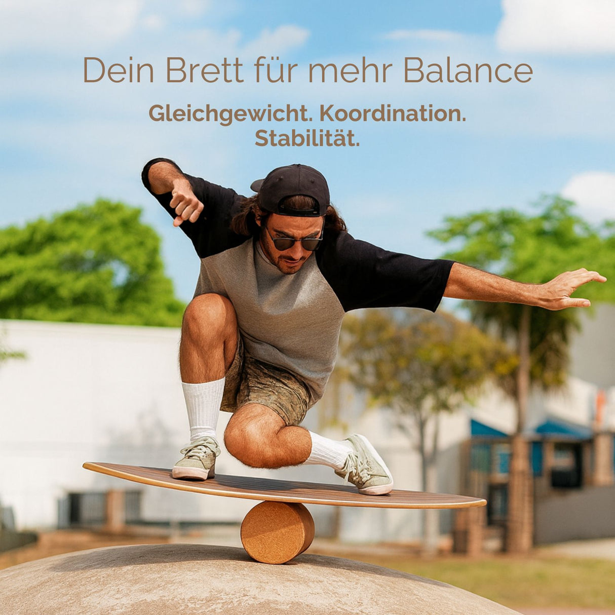 Balance Board mit Rolle Holz-Balancierbrett Balance Trainer Trickboard