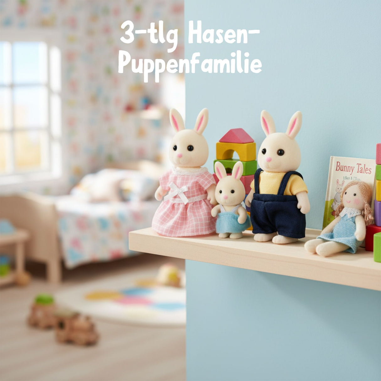 3-tlg. Hasen-Puppenfamilie Puppen Spielzeugfiguren Kinderspielzeug