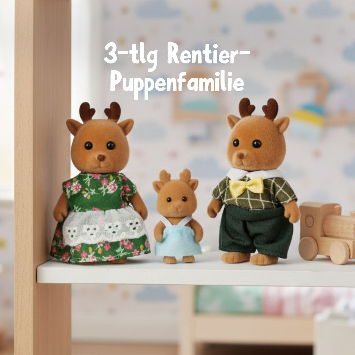 3-tlg. Rentier-Puppenfamilie Puppen Spielzeugfiguren Kinderspielzeug