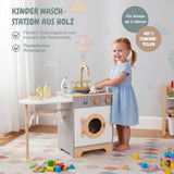 Kinder Spielhaus-Waschmaschine aus Holz mit Zubehör Kinderwaschmaschine