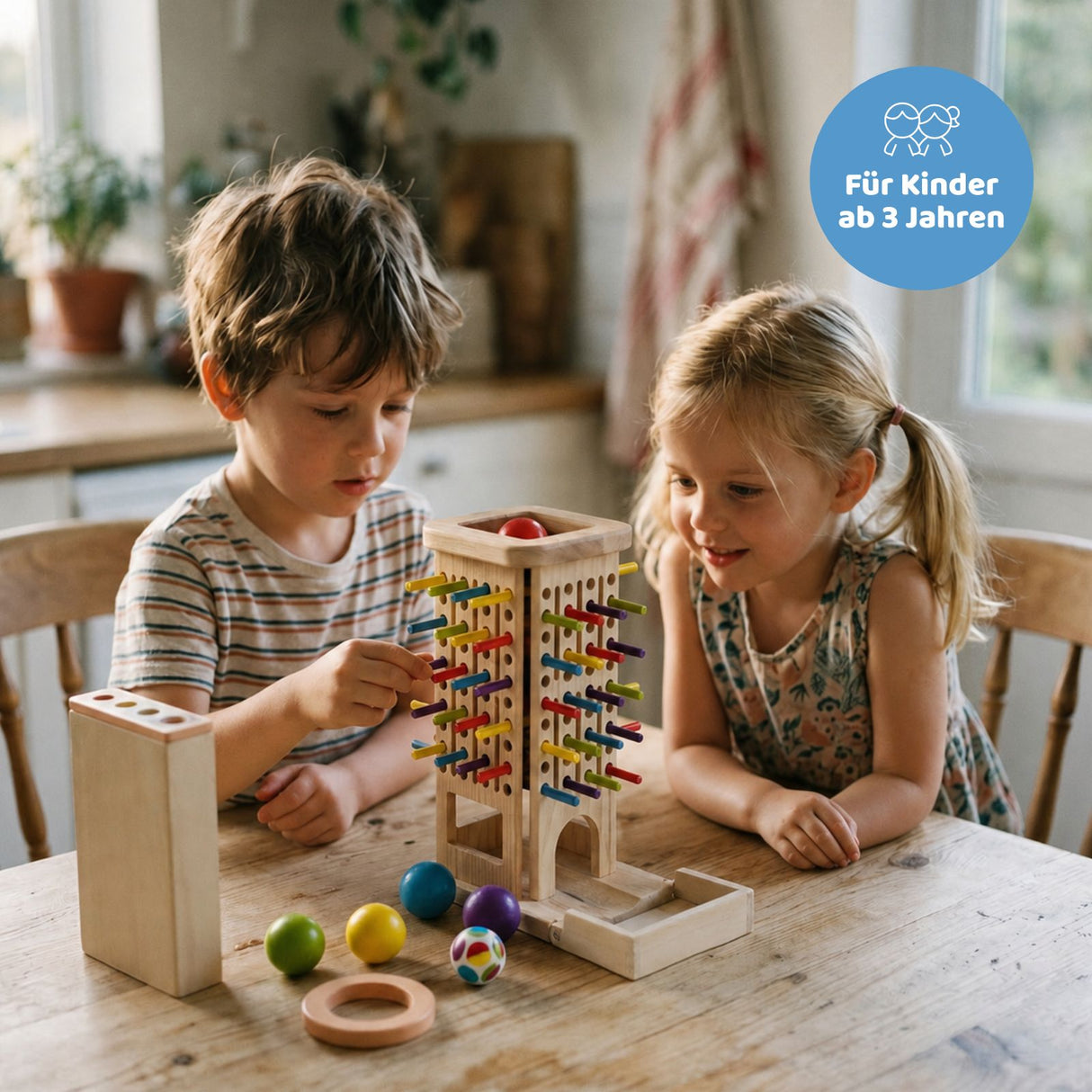 3in1 Motorikspielzeug Holzstab-Turm Farbsortierspiel Stäbchenziehspiel