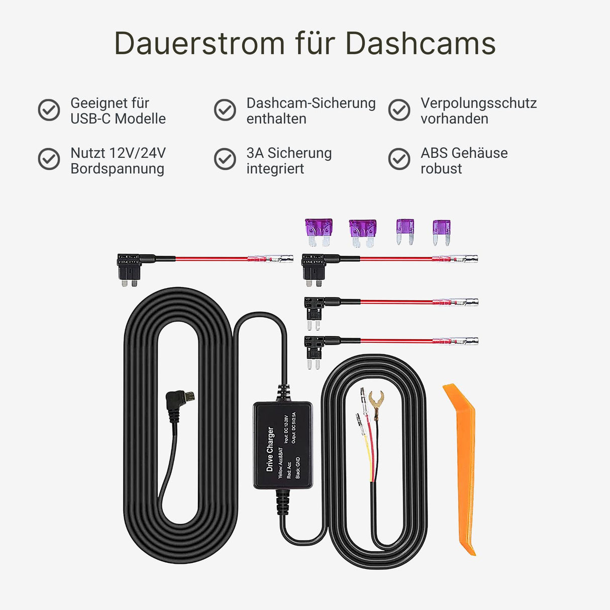 Hardwire-Kit für Dashcam Einbau-Kit für Dauerstrom Stromanschluss-Set