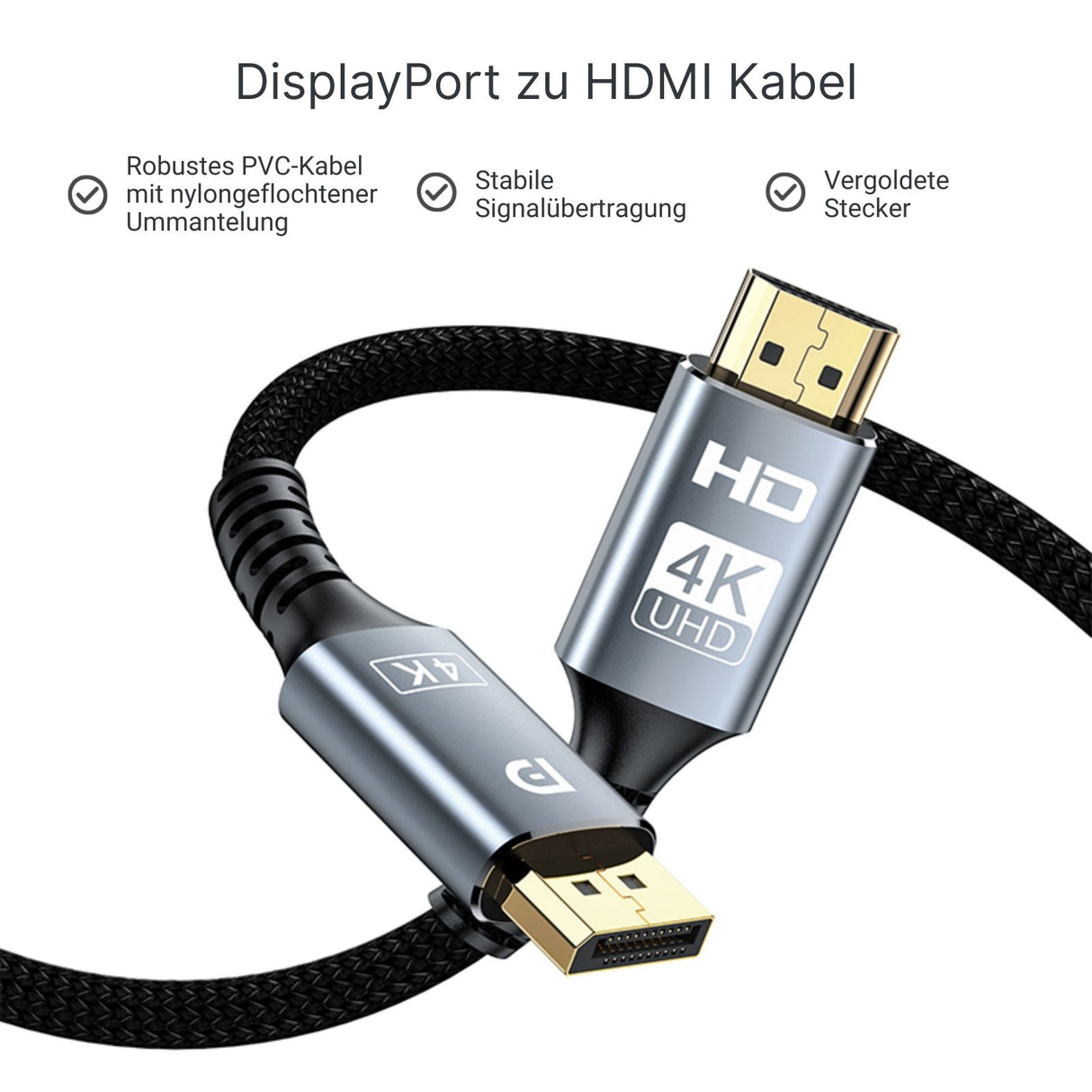 DisplayPort 1.2 zu HDMI 2.0 Kabel 2m DP zu HDMI-Kabel Anschlusskabel