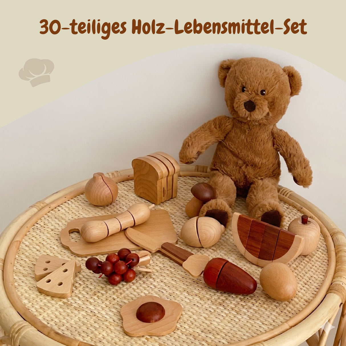 30-tlg. Holz-Lebensmittel-Set Schneide-Lebensmittel Kinder-Küchenset