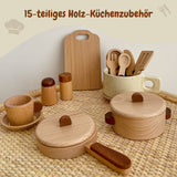 15-tlg. Holz-Küchenzubehör-Set Kinder-Kochgeschirr Kinder-Küchenset
