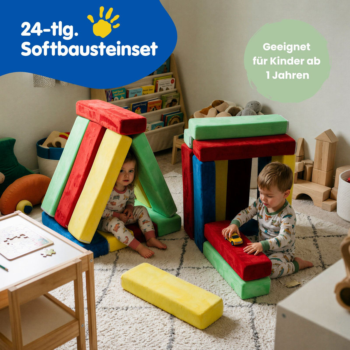 24-tlg. Schaumstoffbausteine-Set Softbausteine Stapelblöcke Bausteine