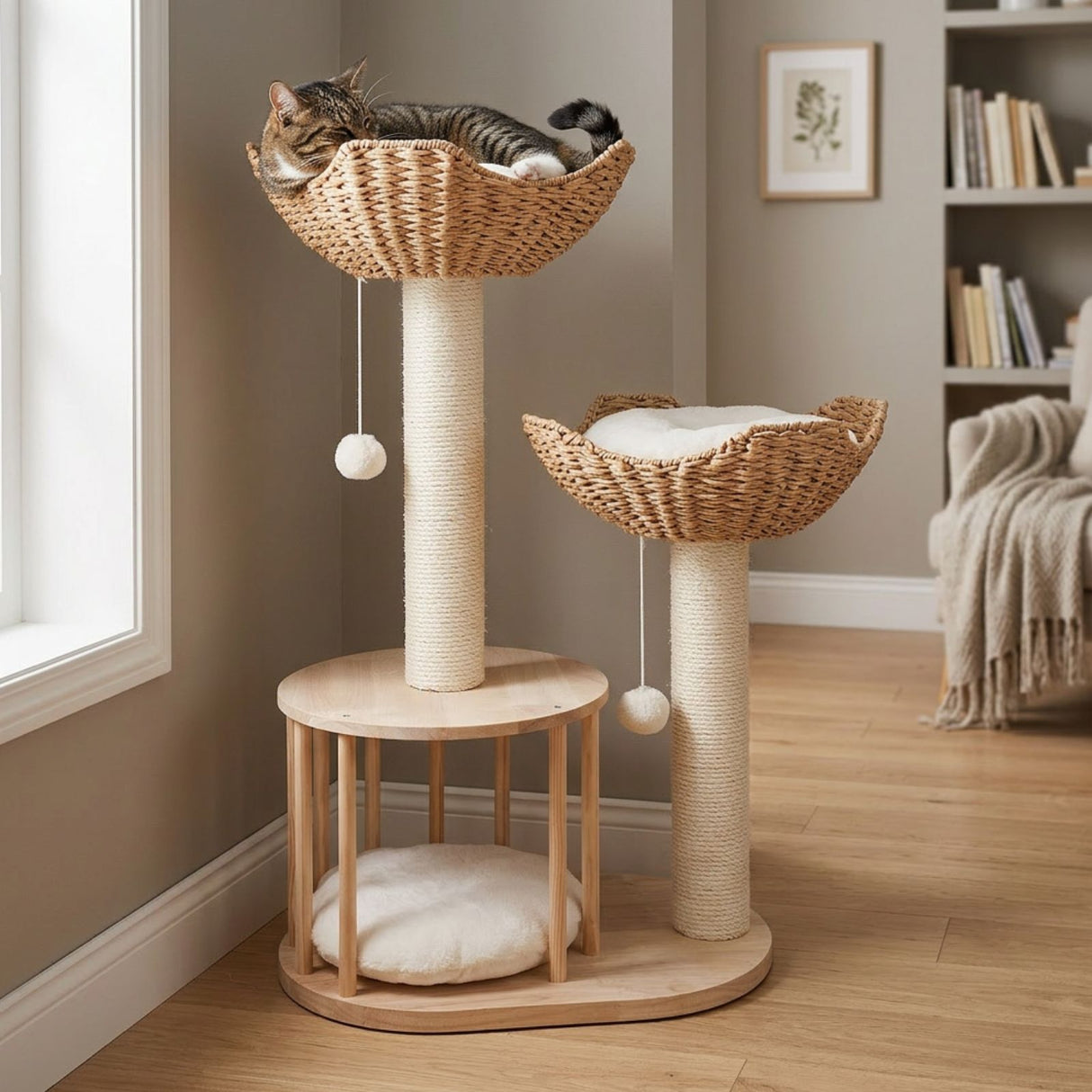 Kratzbaum mit Körben und Rondell Kletterbaum Katzenbaum Katzenspielzeug
