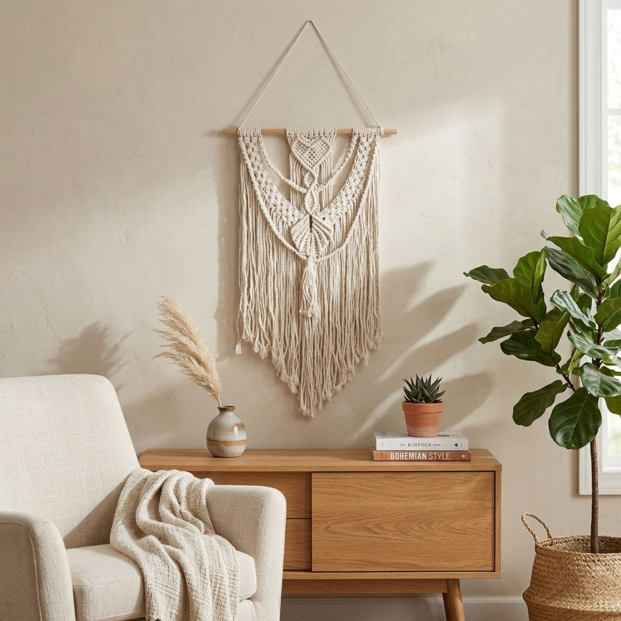 Makramee-Wandbehang Boho-Wandhänger Boho-Wanddeko Makramee-Hängedeko