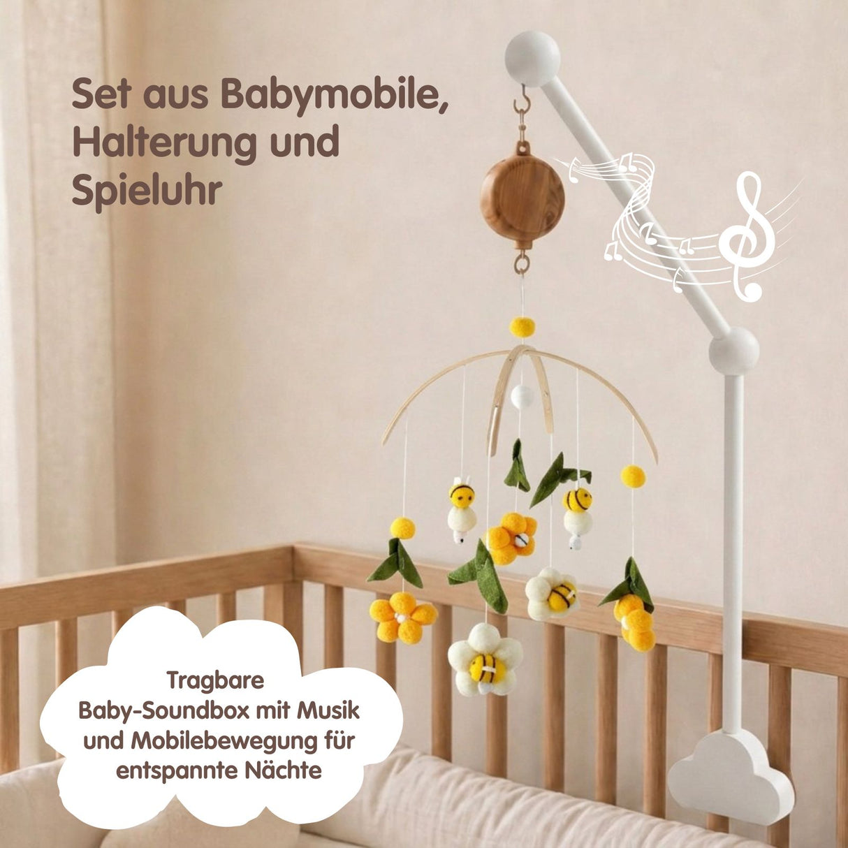 Mobile mit Halterung und Spieluhr Bienen Schlafbegleiter mit Musik