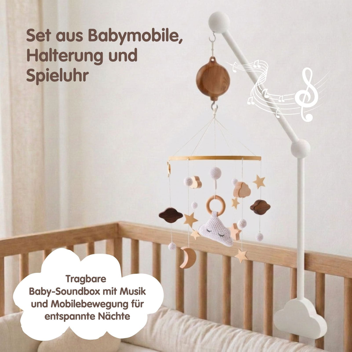 Mobile mit Halterung und Spieluhr Wolke Schlafbegleiter mit Musik