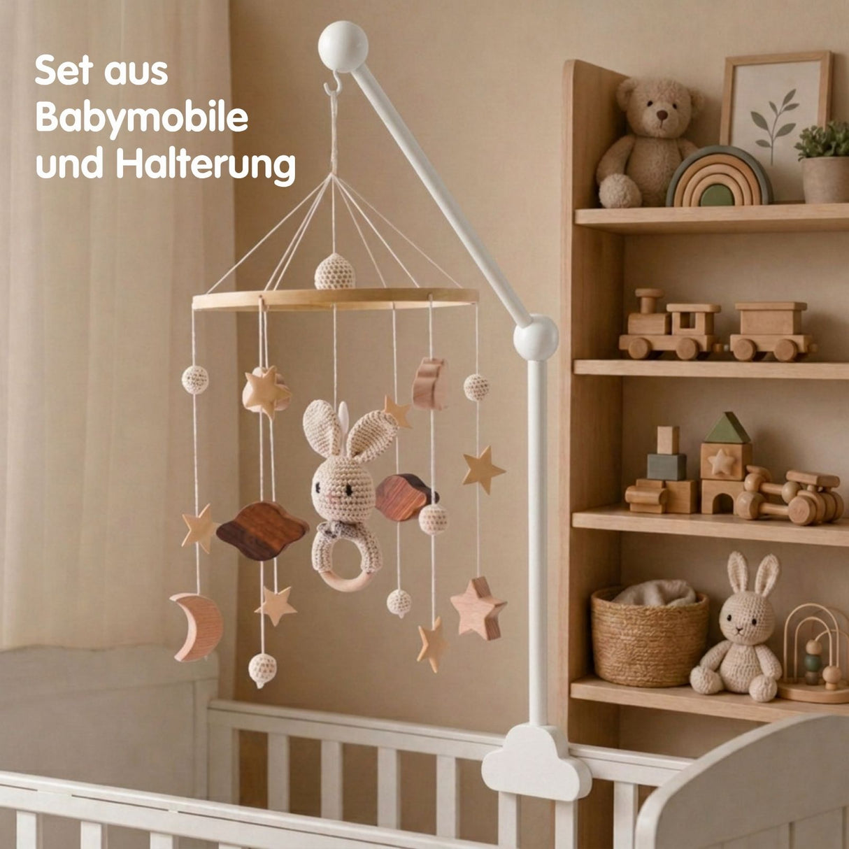 Mobile mit Halterung Hase Beige Babymobile mit Mobilearm