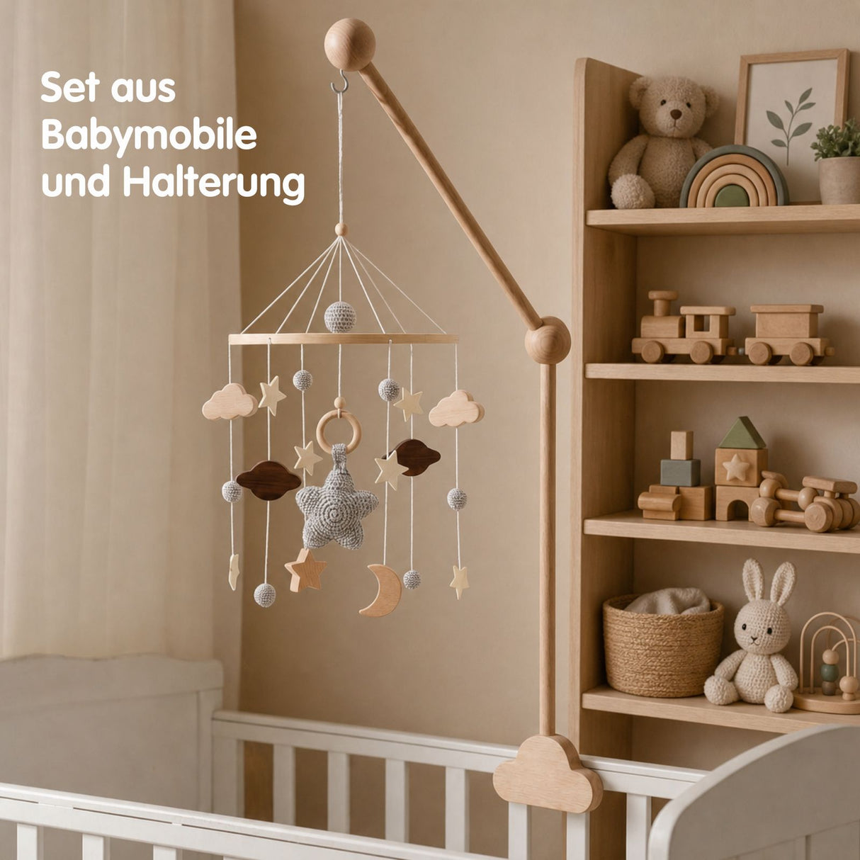 Mobile mit Halterung Stern Grau Babymobile mit Glockenhalter