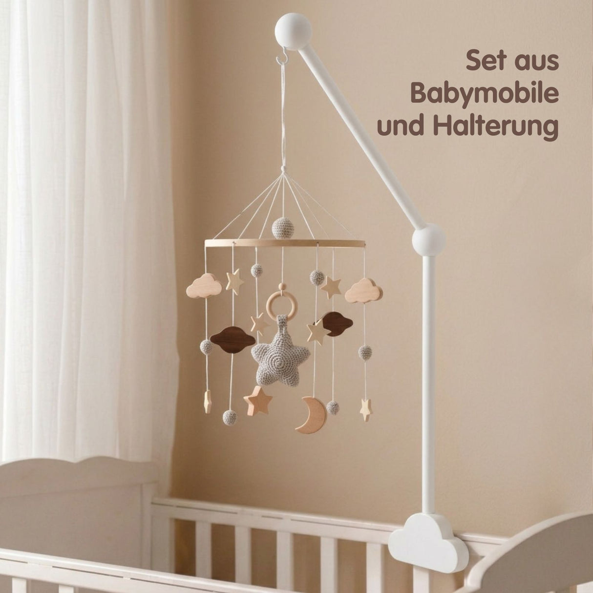 Mobile mit Halterung Stern Grau Babymobile mit Mobilearm