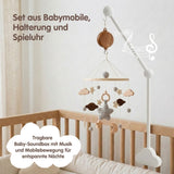 Mobile mit Halterung und Spieluhr Stern Grau Schlafbegleiter mit Musik