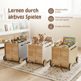 3er-Set Holz-Spielzeugkiste auf Rollen Bücherkiste Spielzeugtruhe