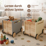 2er-Set Holz-Spielzeugkiste auf Rollen Bücherkiste Spielzeugtruhe