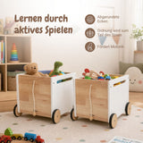 2er-Set Holz-Spielzeugkiste auf Rollen Spielzeugtruhe Bücherkiste
