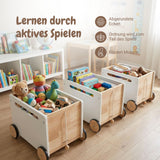3er-Set Holz-Spielzeugtruhe auf Rollen Bücherkiste Spielzeugkiste