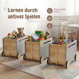 3er-Set Holz-Spielzeugtruhe auf Rollen Spielzeugkiste Bücherkiste