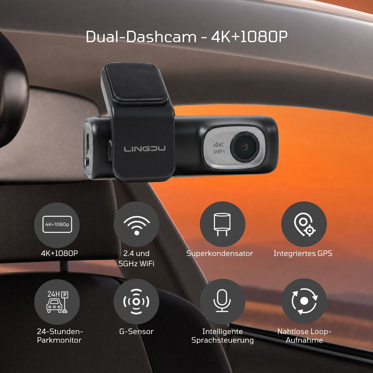 4K Dual-Dashcam mit Hardwire-Kit Auto-Kamera mit Stromanschluss-Set