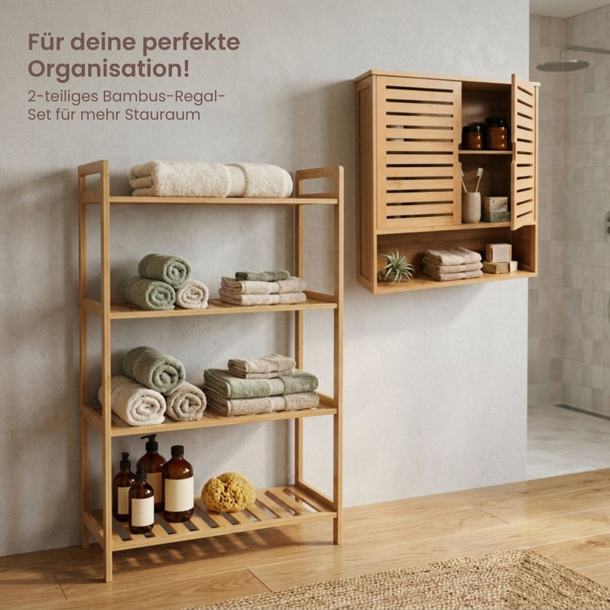 Bambus-Möbel-Set Standregal und Hängeschrank