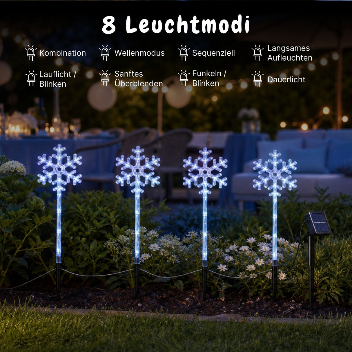 4er-Set LED-Dekoleuchte Gartenbeleuchtung Schneeflocke Solarleuchte