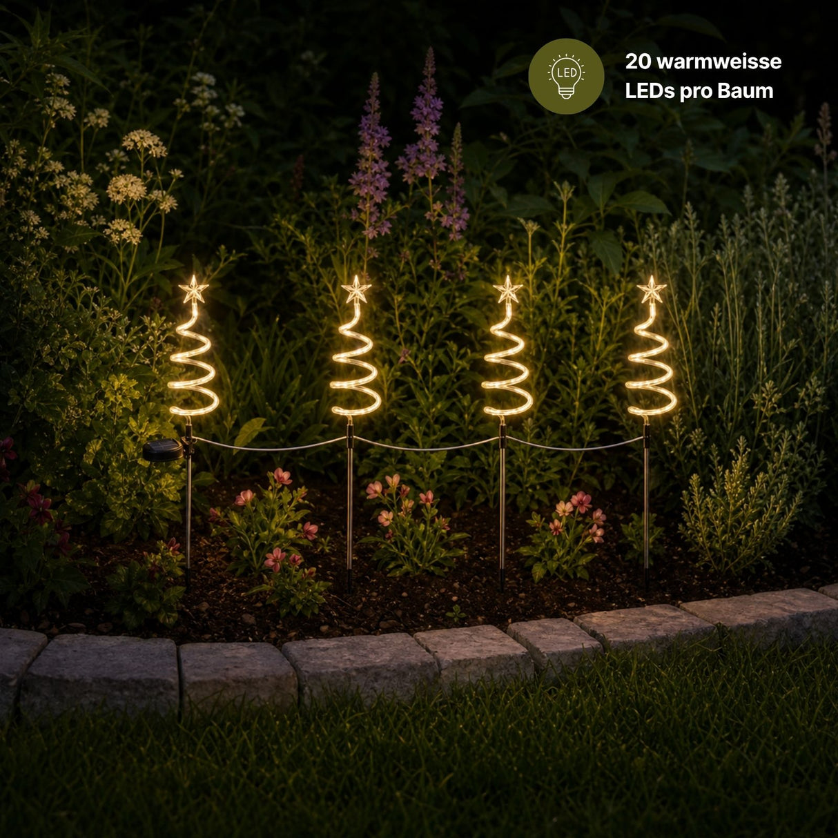 4er-Set LED-Dekoleuchte Gartenbeleuchtung Spiralbaum Solarleuchte