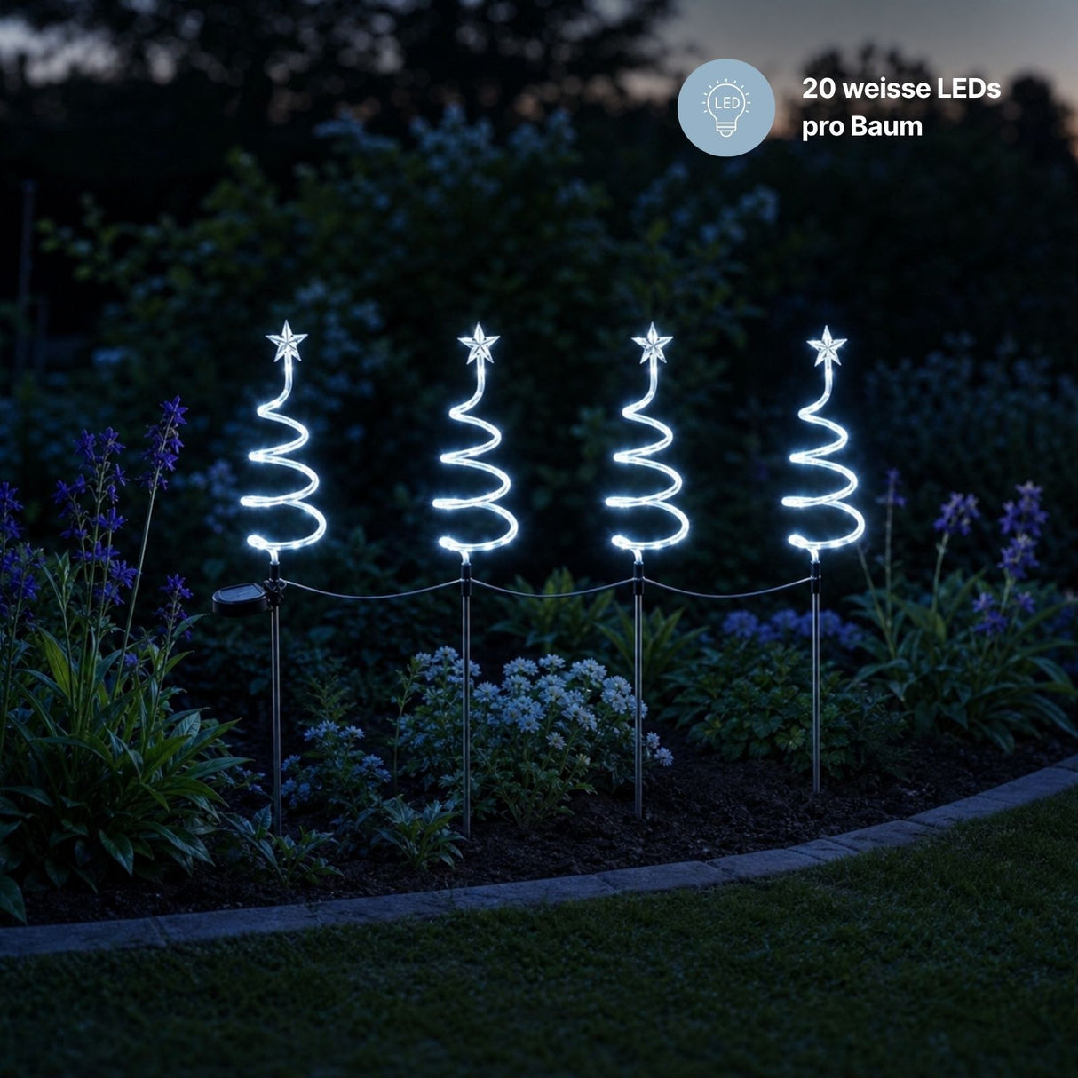 4er-Set LED-Dekoleuchte Solarleuchte Gartenbeleuchtung Spiralbaum