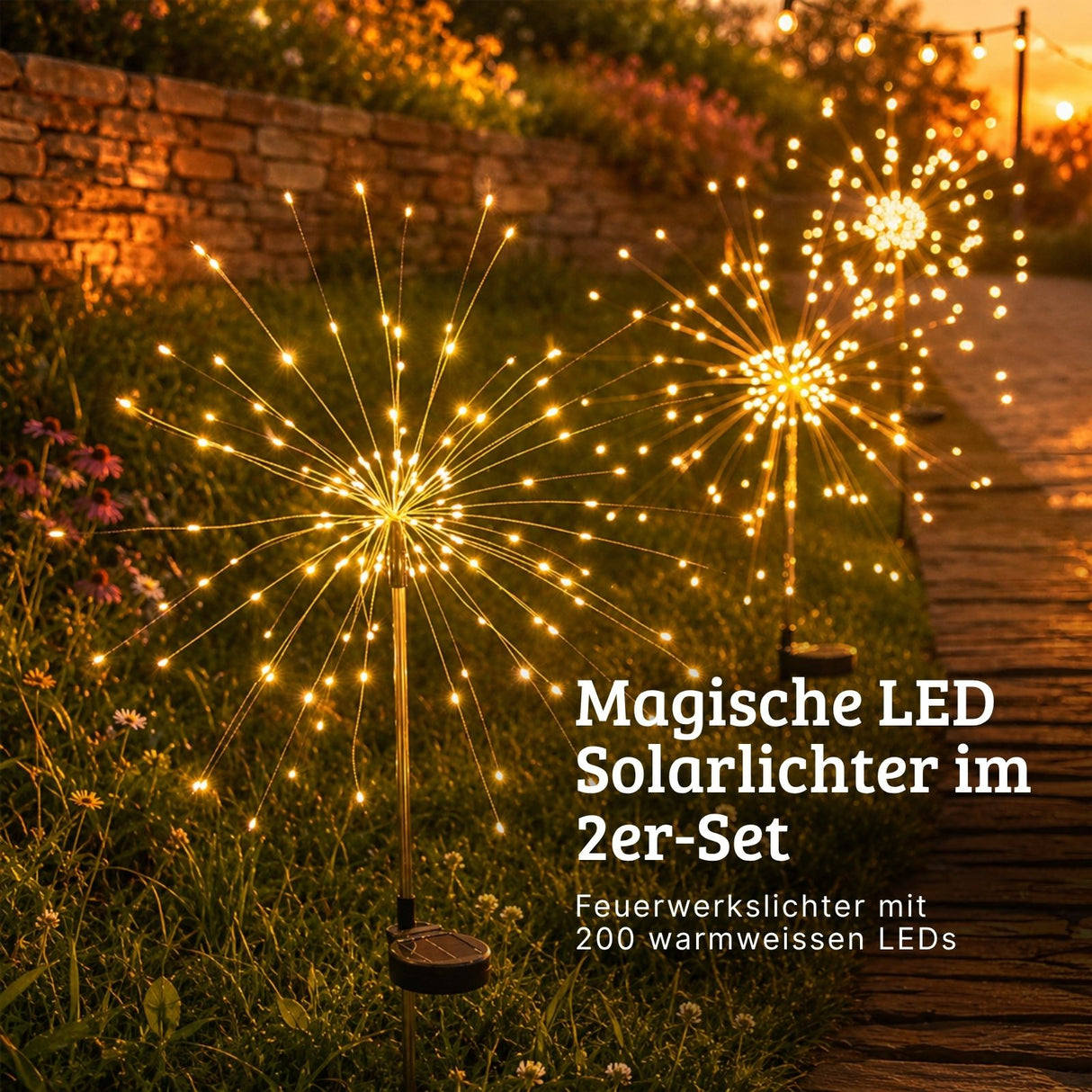 2er-Set LED Solar-Gartenleuchten Dekoleuchten Feuerwerksleuchten